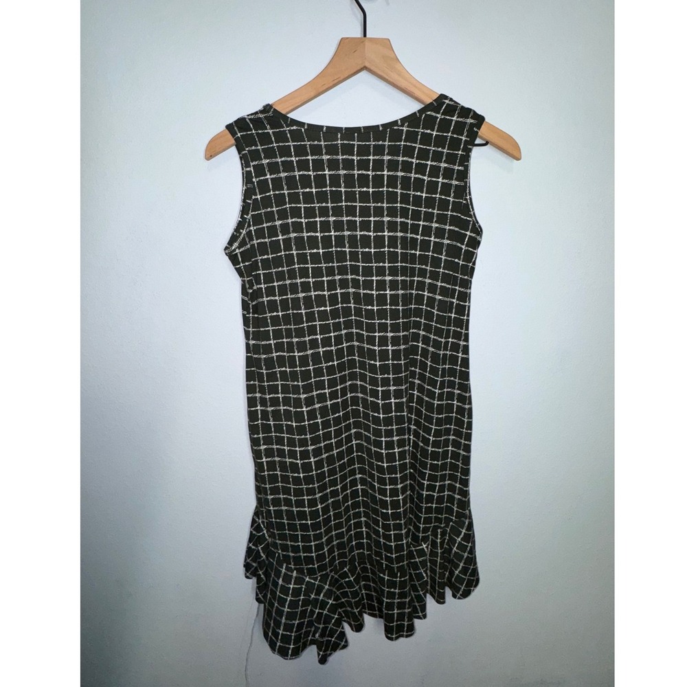 Unbranded Women Olive Green Windowpane Grid Ruffle Hem Midi Dress M - Picture 2 of 6